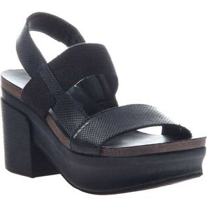 Women's OTBT Indio Block Heel Slingback Sandal Black Leather/Polyurethane